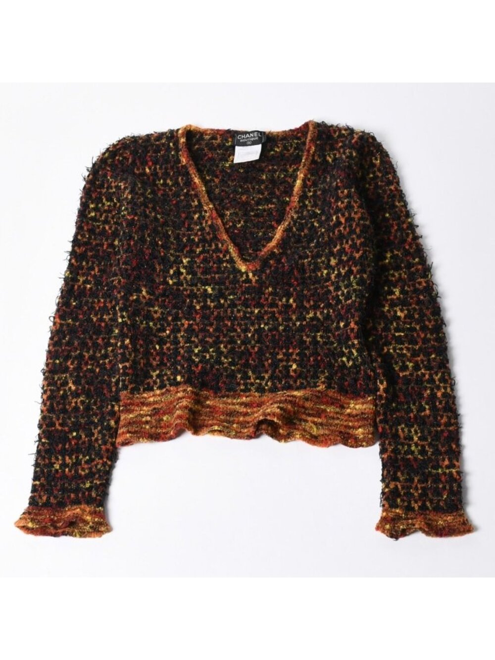 Chanel V-neck Knit Sweater CC Logo Multicolor Wool